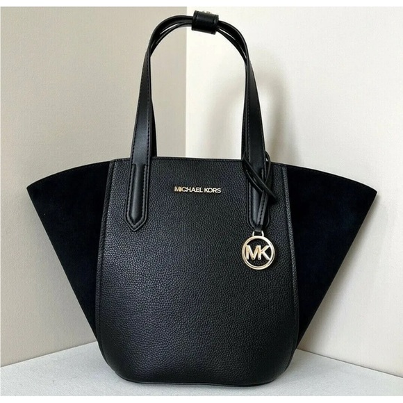 New Michael Kors Portia Small Tote Leather and Suede Black - Picture 1 of 6